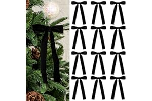 12 Pieces Velvet Bows with Twist Tie 5 x 7 Inch Christmas Tree Bows Ornaments for Gift Wrapping, Wreaths, Party Favor, Crafts