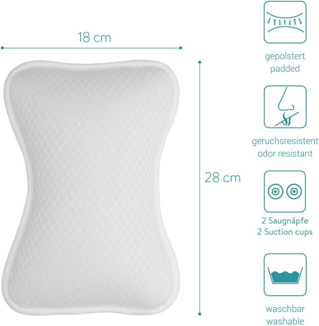 Navaris Bath Pillow - Small Anti-Slip Cushion for Polyester White - Ergonomic Support for Bathtub Hot Tub, Home Spa and Relaxation - Image 5