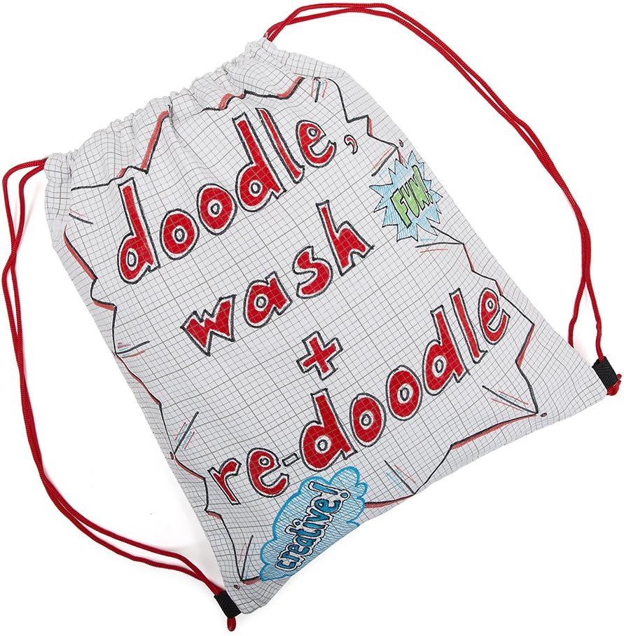 Eatsleepdoodle Doodle Grid Print Drawstring Backpack, Design and Color Your Own Backpack, Coloring Backpack to Personalize with Washable Felt Tip Fabric Markers