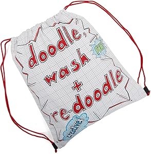 Eatsleepdoodle Doodle Grid Print Drawstring Backpack, Design and Color Your Own Backpack, Coloring Backpack to Personalize with Washable Felt Tip Fabric Markers