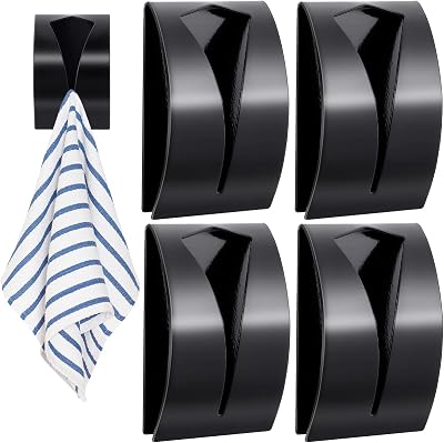 OUOOBEA 4 Pcs Stainless Steel Self Adhesive Kitchen Towel Holder Black