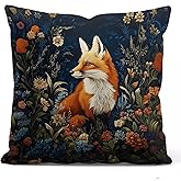 YOU FOUND ME William Morris Abstract Art Floral Fox Design Throw Pillow Cover Home Decor, Vintage Fox Lovers Pillowcase Cover for Bed Sofa Living Room, Indoor and Outdoor,18x18inch (Brown-Fox2)