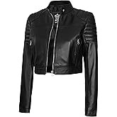 fjackets Women Leather Jacket - Real Lambskin Leather Jackets For Womens - Stylish Cropped Leather Jacket Women