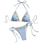 Verdusa Women's 2 Piece Sexy Halter Triangle Bikinis Thong Tie Seashell Bikini Sets Swimsuits Swim Bathing Suit
