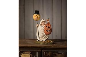 Bethany Lowe Resin Boo Bandit Holds up a JOL Bag and Moon Staff Figurine, White, TD3153