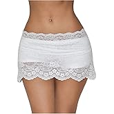 SweatyRocks Women's Y2K Lace Mini Skirts Sheer Low Rise Bodycon Skirt with Shorts Underneath Skorts