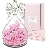 Yamonic Mothers Mom Day Rose Gifts for Mom, Angel Figurine with Five Roses Gifts, Preserved Flowers Forever Real Rose Gifts for Women, Birthday Gifts for Her Mom Grandma Anniversary Wife Gifts