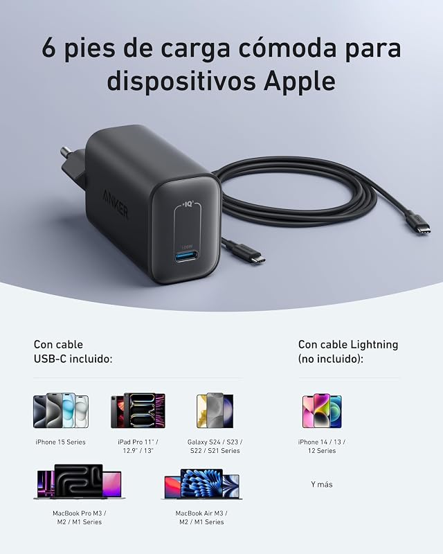 Nano Cargador USB C 100W para MacBook/iPhone 16