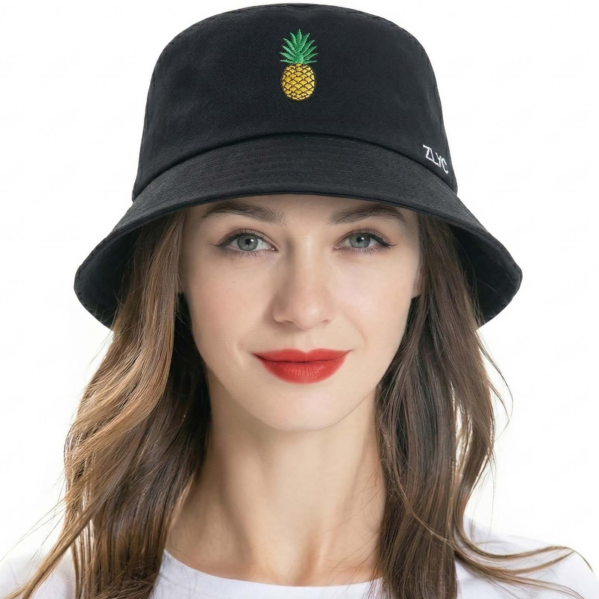 ZLYC Unisex Fashion Embroidered Fishing Hats Summer Hat Outdoor Hat for Teenagers, Pineapple Black, One Size