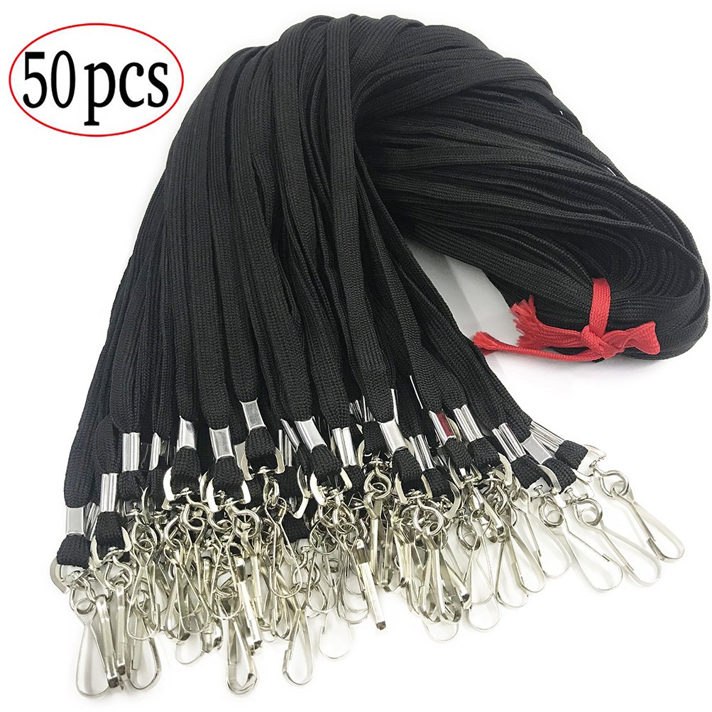 50 Pcs Cotton Lanyard Clip 32inch Flat Black Lanyard with Swivel Hook
