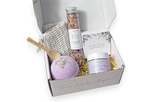 NATURAL AMOR LOS ANGELES Natural Amor Lavender Spa Gifts for Women, 5pcs Handmade Spa Gift Box for Women, Birthday Gift for Women, Self Care Gift, Thank you Gift for Mother Day