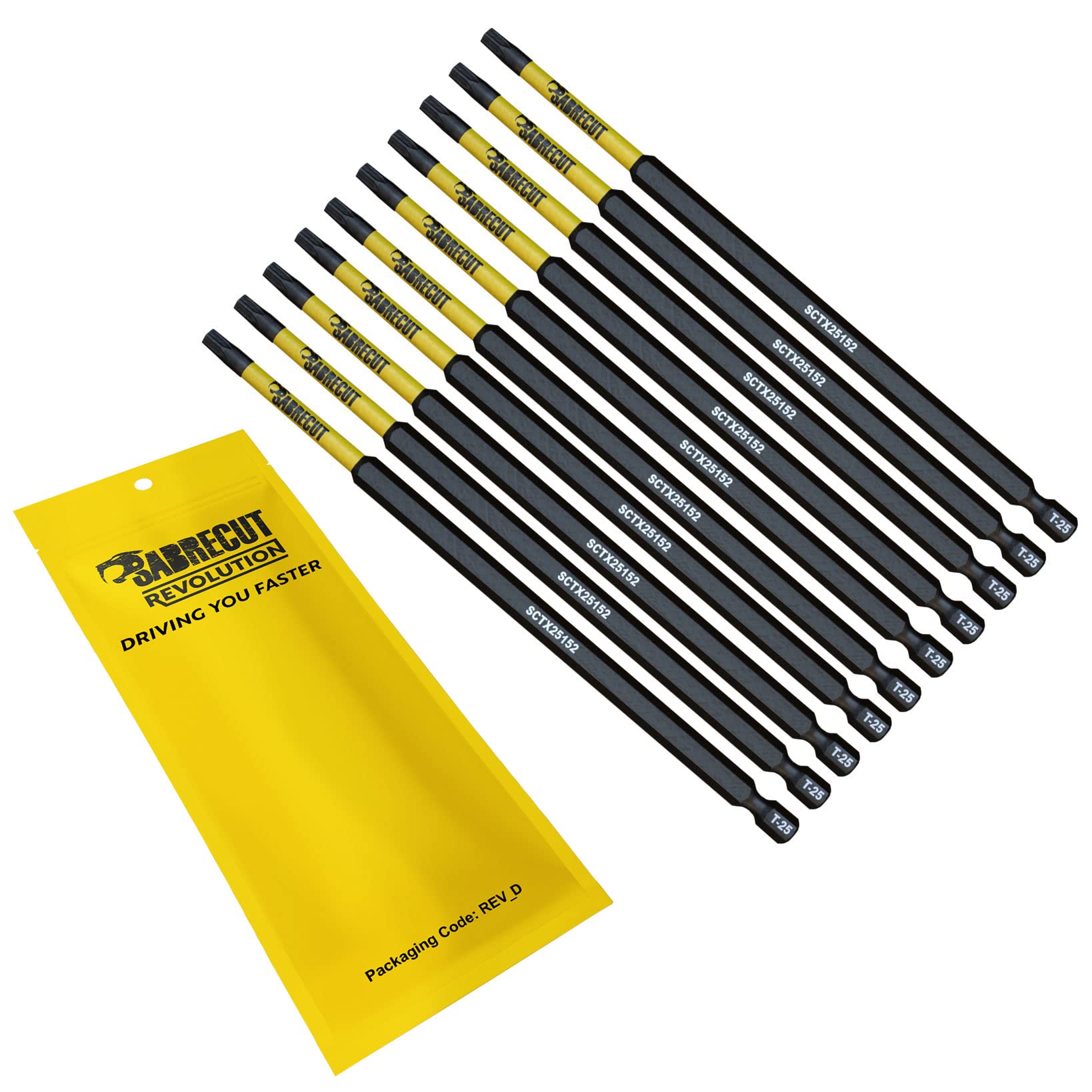 10 x SabreCut SCTX25152_10 152mm T25 TX25 Magnetic Impact Screwdriver Driver Bits Set Torx Heavy Duty