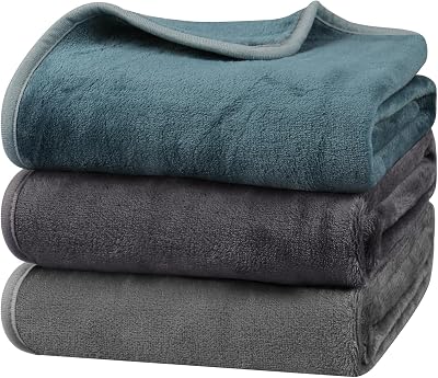 Onarway Dog Blanket 3 Pack 50x70cm Plush Cozy Soft Indoor Grey Purple Lake Green