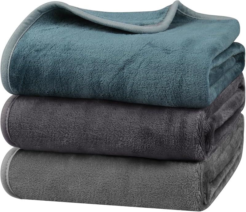 Onarway Dog Blanket 3 Pack 50x70cm Plush Cozy Soft Indoor Grey Purple Lake Green