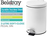 Beldray 3L Round Pedal Bin Stainless Steel Soft Close White 16.8x24cm view 2