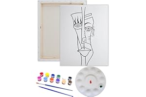 Essenburg Pre Drawn Canvas PICASSO 2 Paint Kit | Adult & Teen Sip and Paint Party Favor | DIY Date Night Couple Activity (M 12X16, 12 COLORS OF PAINT)