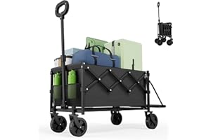 Canpsky Collapsible Wagon with Tailgate, Wagons Carts Foldable with 350lbs Capacity, Lightweight Portable Utility Folding Wagon Cart for Shopping Camping Sports Garden（Black）