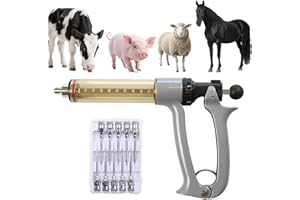 REUVIBK 50ML Livestock Syringe Gun, 5 Gears Adjustable Continuous Repeating Luer Lock Syringe, for Chickens, Ducks, Goose, Pig Bull Sheep, Large And Small Animals