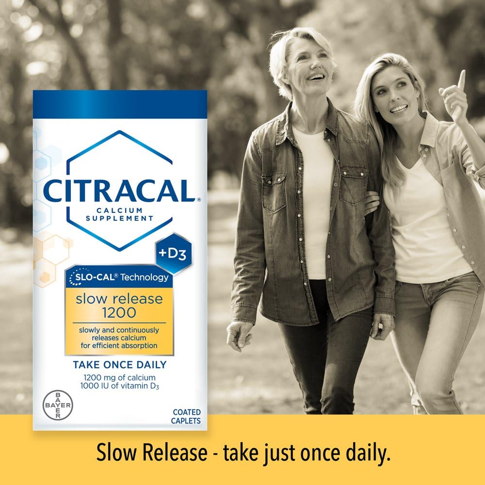 Citracal Slow Release 1200, 1200 mg Calcium Citrate and Calcium Carbonate Blend with 1000 IU Vitamin D3, Bone Health Supplement for Adults, Once Daily Caplets, 80 Count: Health & Personal Care