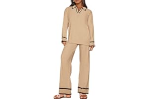 BTFBM Womens 2 Piece Outfits Fall Winter 2024 Long Sleeve V Neck Sweater and Wide Leg Pants Lounge Sets Knit Tracksuits