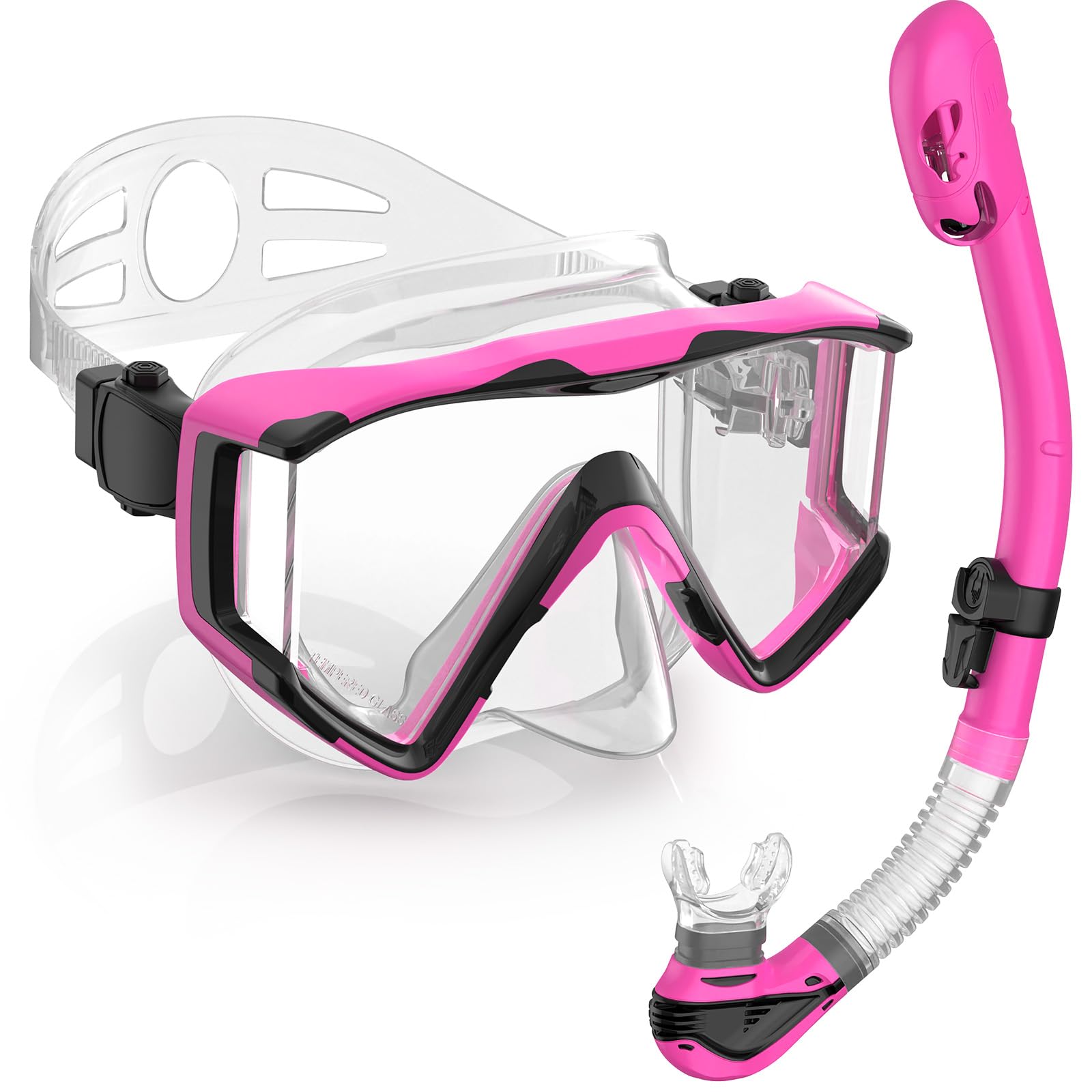 Photo 1 of Greatever Snorkel Set Pano 3 Window Snorkel Mask Adult, Panoramic Wide View, Anti-Fog Scuba Diving Mask, Anti-Leak Snorkel Goggles Dry Top Snorkel, Professional Snorkeling Gear for Adults