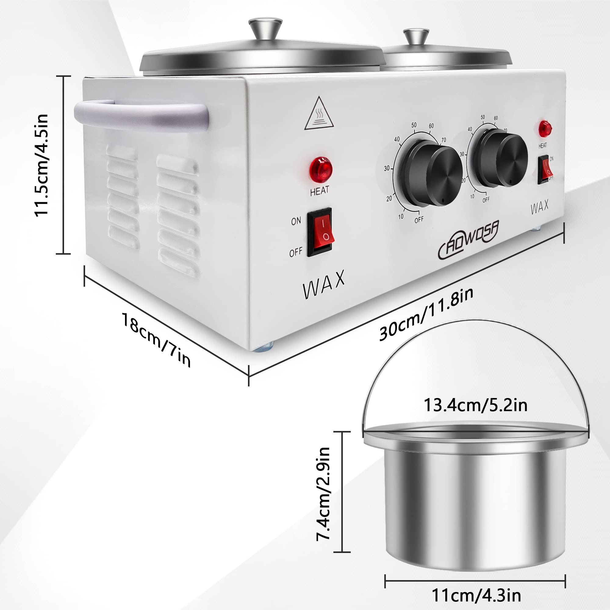 Professional Waxing Kit Wax Warmer Double Pot Wax Heater Machine for Hair Removal, Large Wax Pot for Spa Salon Beauty Esthetician Home, with Adjustable Temperature Set, 50 Wax Stick(White)