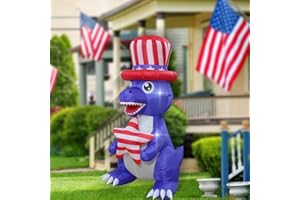 FARONZE Patriotic Inflatables Independence Day 4th of July Dinosaur Holds Star Blow Up Holidays Decor Lighted Decoration Yard Lawn Party Decoration(5Ft Dinosaur Hold Star)