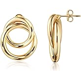 Barzel 18K Gold Plated Double Loop Dangling Earrings, High Polish Finish, Intertwined Design, Made in Brazil