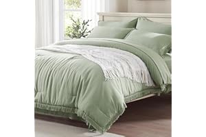 Anluoer Full Comforter Set, Sage Green Boho Bed in a Bag 7 Pieces with Comforter and Sheets, Lightweight Bedding Sets with 1 Comforter, 2 PillowShams, 2 Pillowcases, 1 Flat Sheet, 1 Fitted Sheet