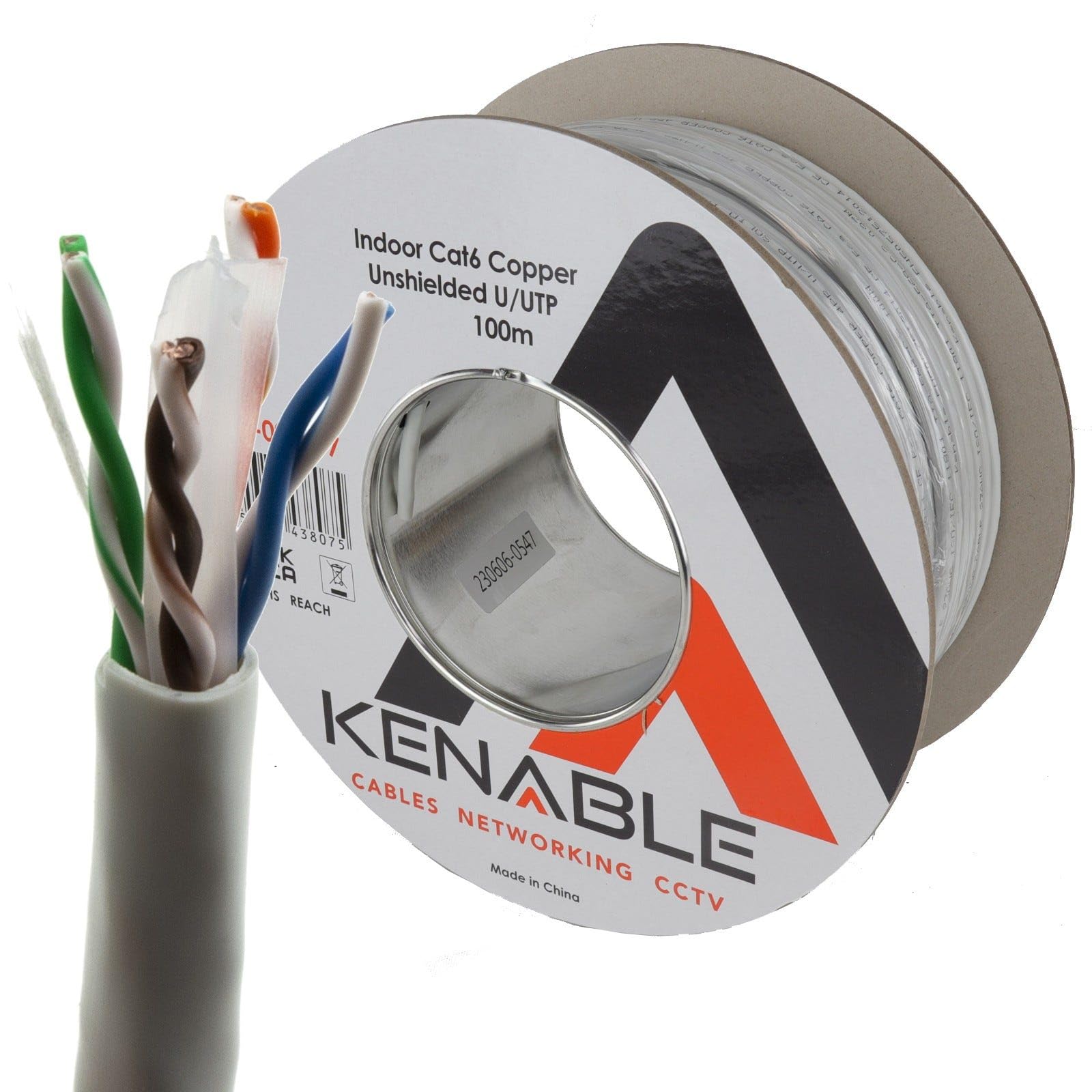 kenable Cat6 Ethernet Cable Reel 100m Grey | 23AWG Solid Copper UTP Network Cable | Indoor PVC | Fluke Tested | CPR Eca Rated | RJ45 LAN Cable Box — image 1