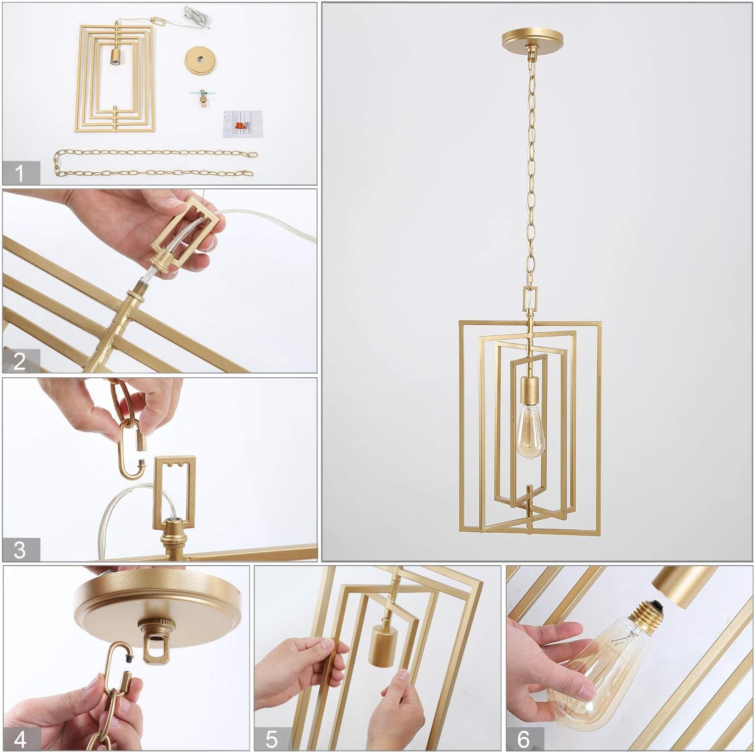 KSANA Gold Chandelier, Pendant Lighting for Kitchen Island with Adjustable Framework, W12"xH20.4 - - 