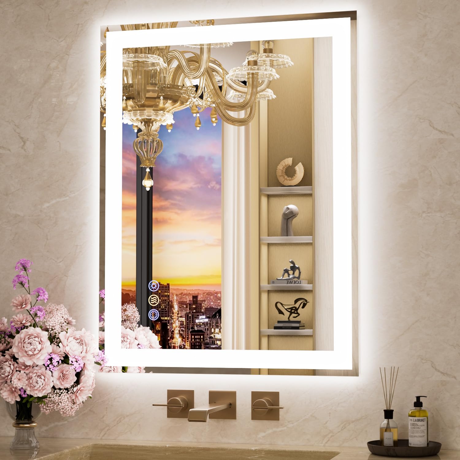 Photo 1 of 24"x 36" LED Bathroom Mirror with Front and Backlit, Wall Vanity Mirror with Lights, Controlled Separately LED Mirror for Bathroom, 3 Colors, Tempered Glass, Shatterproof, Anti-Fog, Memory(UL ETL)