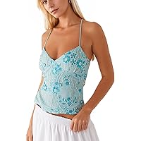 Y2k Sequin Scarf Cami Tops for Women Sexy V Neck Open Back Criss