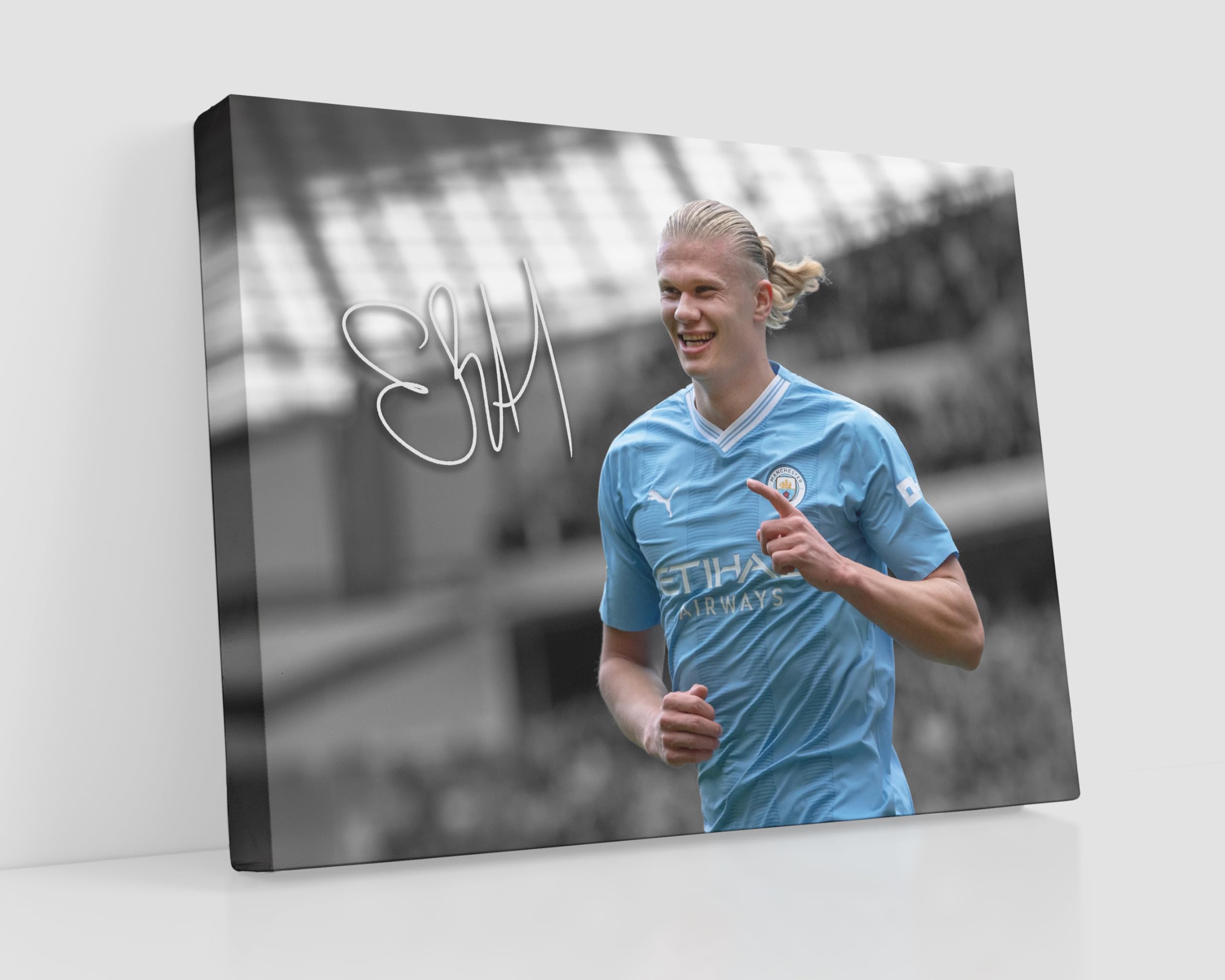 HWC Trading Erling Haaland Manchester City 16 x 12 inch Streched Canvas Print Signed Autograph for Football Fans and Supporters - Image 2
