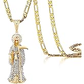 GXLYFG Santa Muerte Necklace Diamond 14K Gold Plated Santa Muerte Pendant Jewelry With Sickle Holiday Gift (Gold 283)