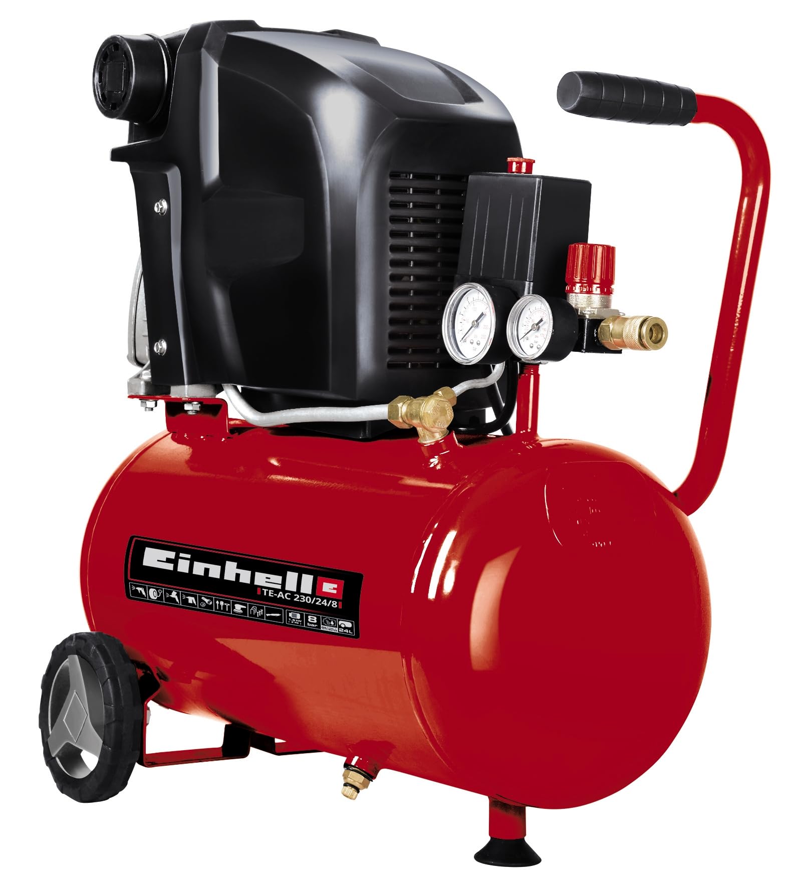 Einhell 24L Oil Lubricated Air Compressor 240V, 8 Bar, 116 PSI, 132 l/min, 1500W Long Life Motor, Pressure Reducer, Safety Valve - TE-AC 230/24/8 OF Compressed Air Pump For Workshops