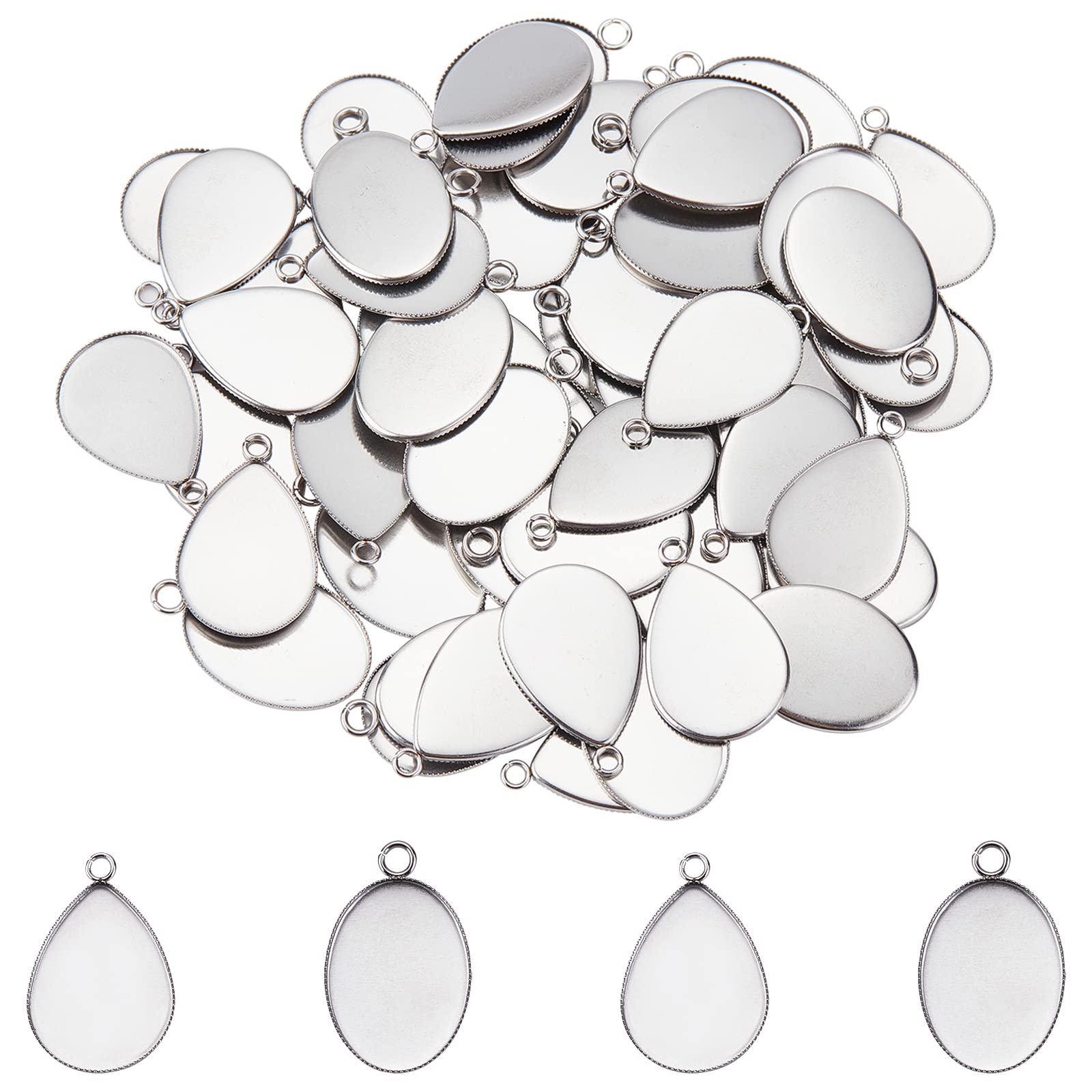 UNICRAFTALE 60Pcs 2 Shapes Pendant Trays 24-25mm Teardrop Oval Blank Bezel Trays Base Charms 304 Stainless Steel Pendant Cabochons Settings for Earrings Necklace Jewelry Making