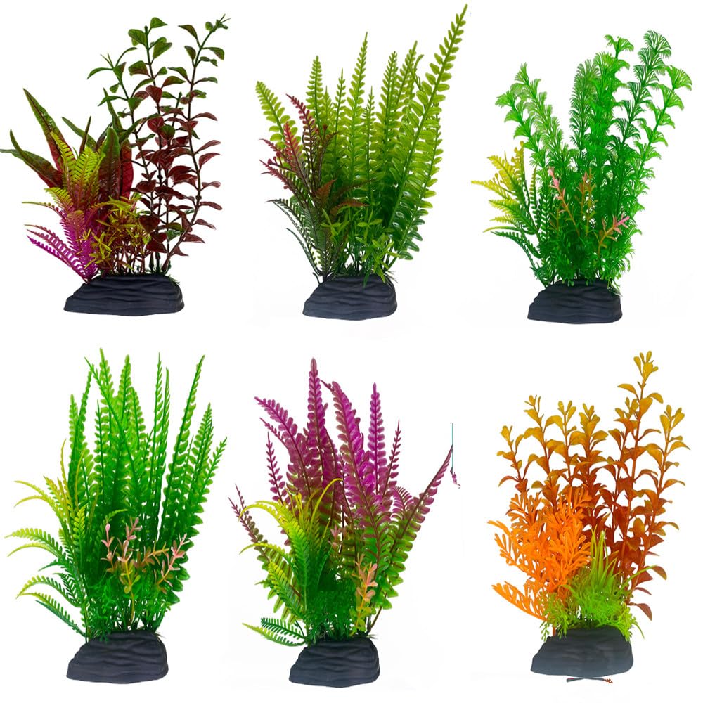 Loopunk 6 PCS Large Artificial Aquatic Plants | Plastic Aquarium Decorations & Fish Tank Plants Ornaments | Colorful, Lifelike & Low-Maintenance Aquarium Plants for Fish Tank Decor