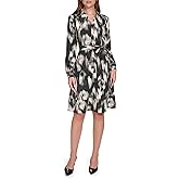 Calvin Klein Womens Long Sleeve Collared Tie Waist Knee Length Shirtdress