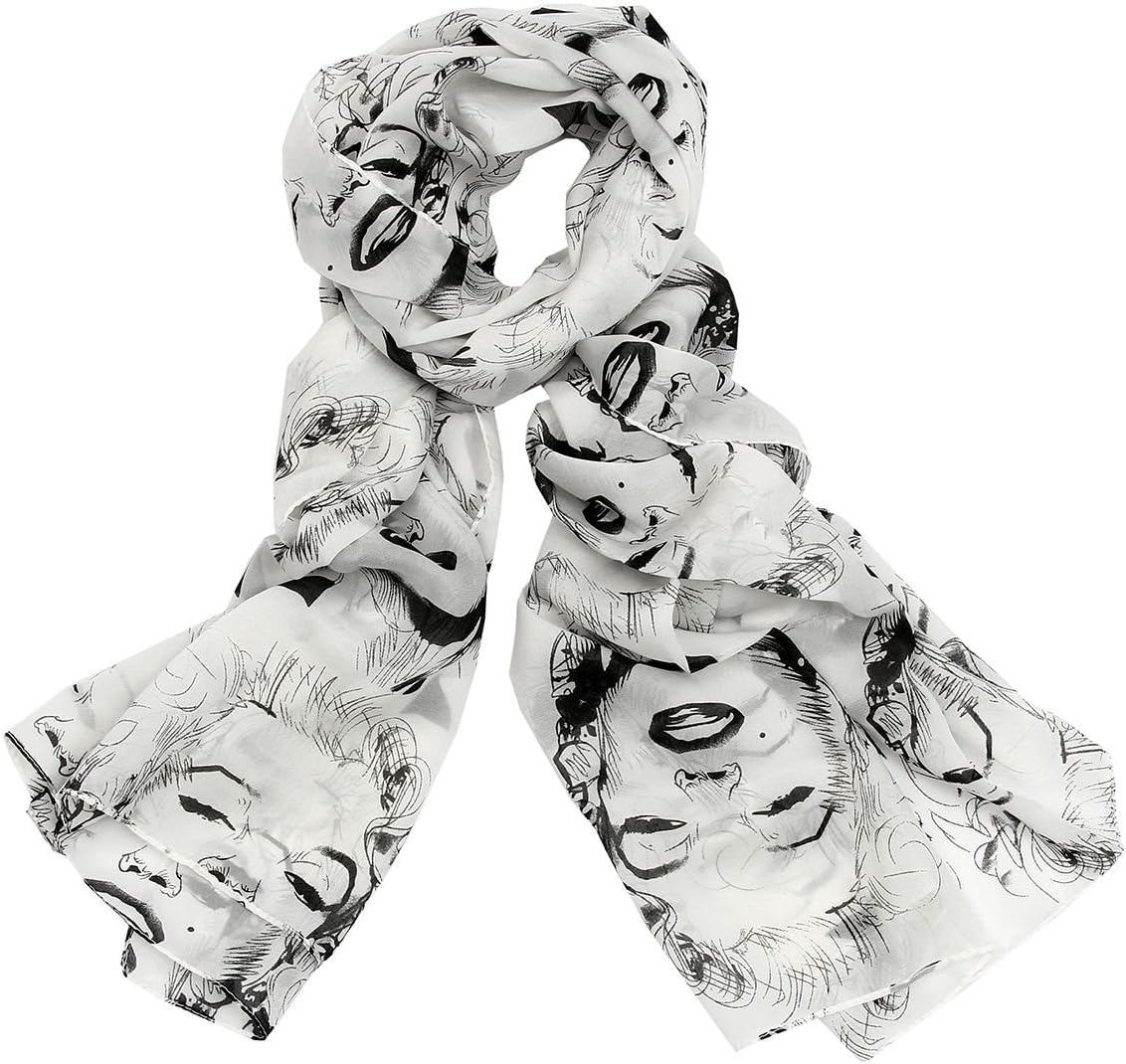 JewelryWe Lightweight Women's Gauzy Marilyn Monroe Print Long Chiffon Scarf Wrap Shawl, Gifts for Mum