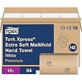 Tork Extra Soft Multifold Hand Towels White with Blue Leaf Print, H2 Dispenser Compatible 16 Packs x 94 Towels (101298)