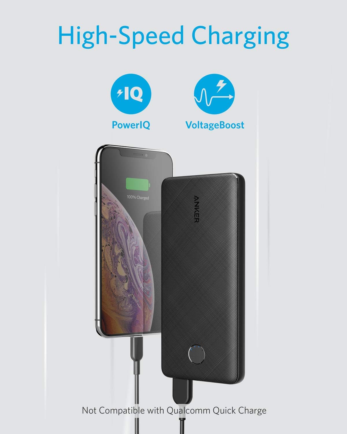 Anker Power Bank, PowerCore Slim 10000, Ultra Slim Portable Charger, Compact 10000mAh External Battery, High-Speed PowerIQ Charging Technology for iPhone, Samsung Galaxy and More (USB-C Input Only)