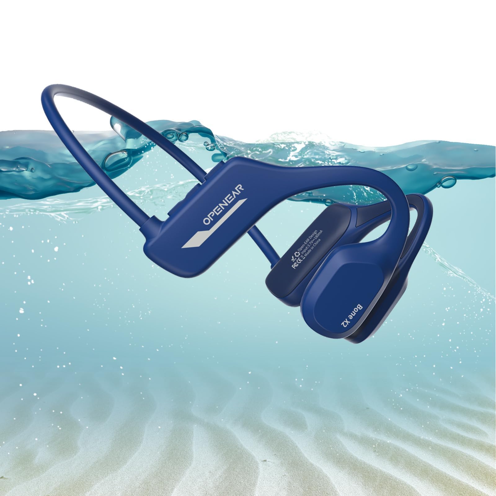 Xmenha Waterproof Bone Conduction Headphones Swimming Open Ear Headphones Wireless Bluetooth Bone Conduction Conducting Headphone Induction Headset Earphones Bone Conduction Waterproof Earbuds