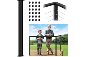 Gyykzz 42" Cable Railing Corner Post (Post 41"x2"x2"), 90° Drilled Fixed Top Mount Corner Post with Cable Grommets, Stainless Steel Handrail Corner Post, Black Finish Flat Top L-drilled Deck Post