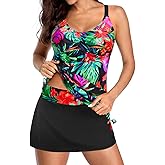 Daci Tankini Swimsuit for Women Tummy Control Bathing Suits with Skirt Two Piece Drawstring Tank Top with Swimdress