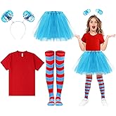 Tulle Tutu Costume Accessories Set, T Shirt Striped Thigh High Socks Tutu Skirt Headband for Halloween Cosplay Party