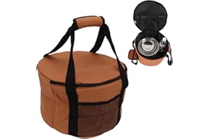 Topyond Camp Kitchen Organizer,Camp Utensil Organizer, Outdoor Large Round Cookware Bag, Foldable Waterproof Canvas Camping Sundries Storage Bag with Pearl Cotton Inside