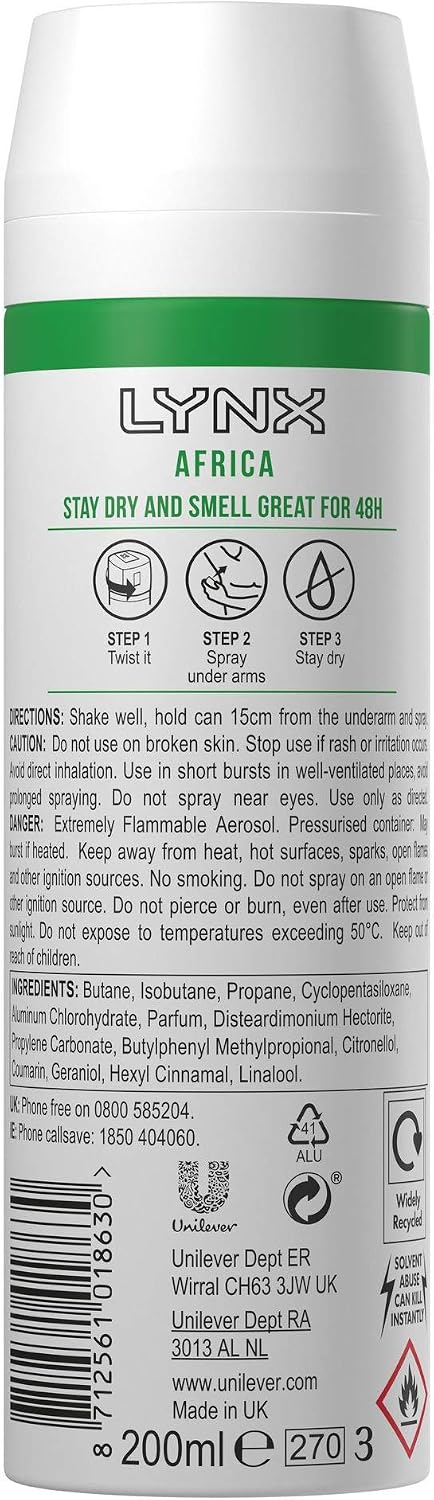 Lynx Africa Anti-Perspirant Deodorant Spray for Men 200 ml Pack of 3 - Image 4