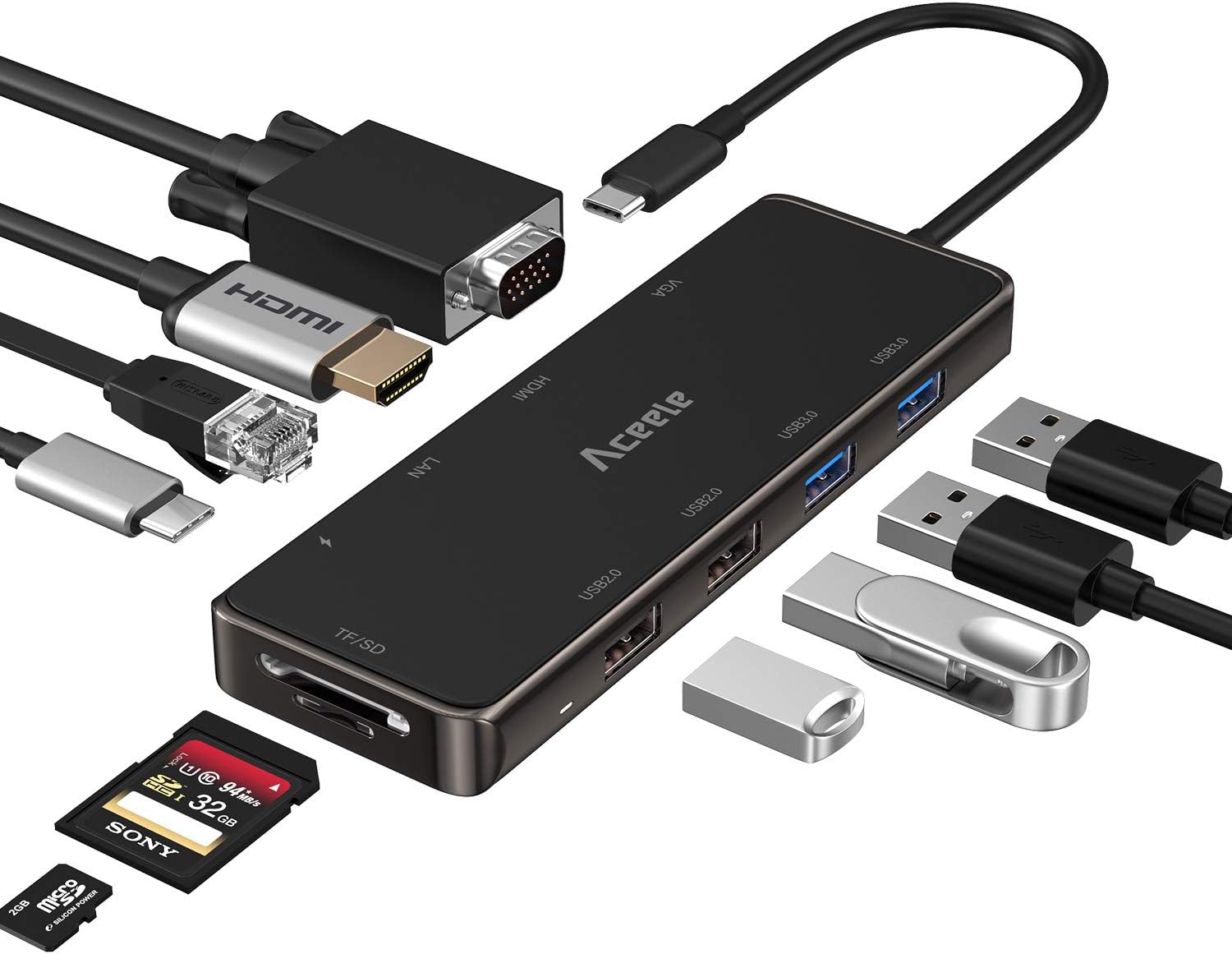 Aceele 10in1 USB C Hub Multiport Adapter with Amazon.co.uk Electronics