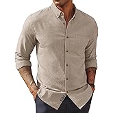 PJ PAUL JONES Mens Classic Fit Linen-Cotton Shirt Button Down Long Sleeve Casual Business Shirts